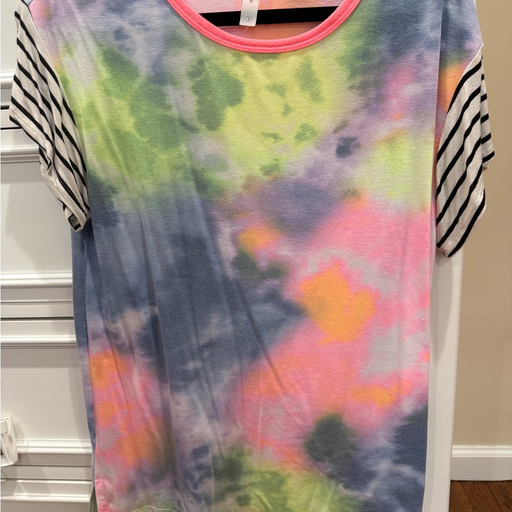 Tie-Dye T-Shirt with Striped Sleeves